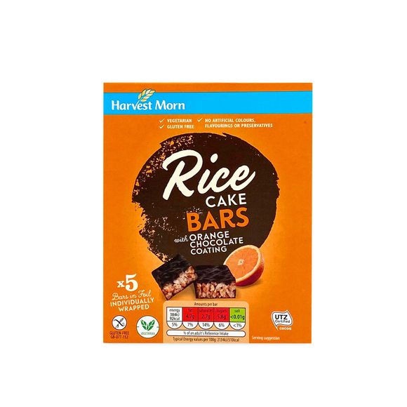 Rice Cake Bars With Orange Chocolate Coating 18g Harvest Morn